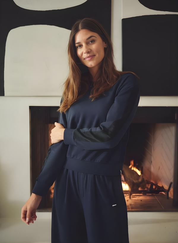 Stateside Softest Fleece Satin Trimmed Pullover In New Navy