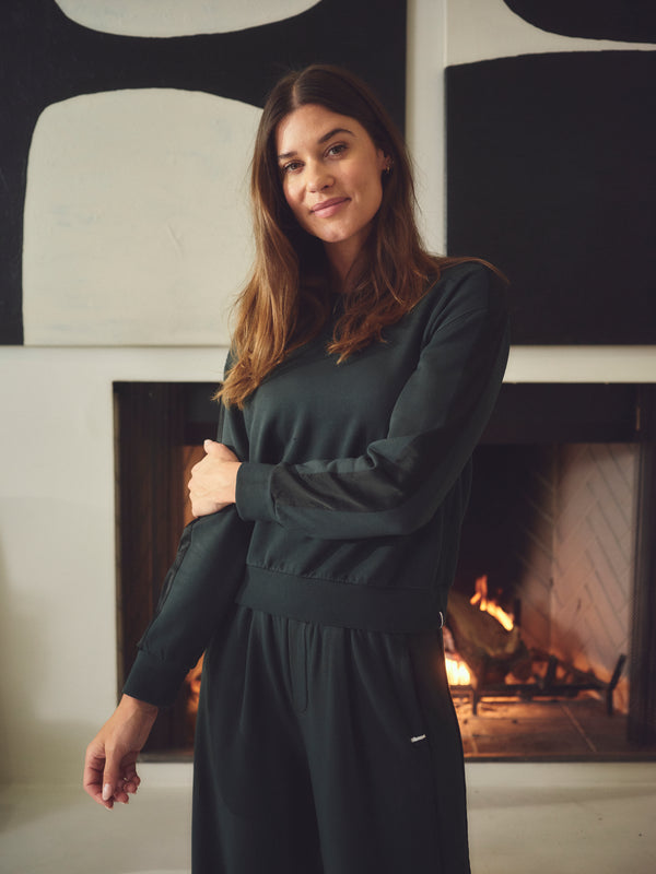 Stateside Softest Fleece Satin Trimmed Wide Leg Pant In Everfall