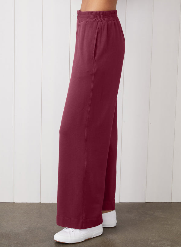 Stateside Softest Fleece Snap Wide Leg Pant In Cassis