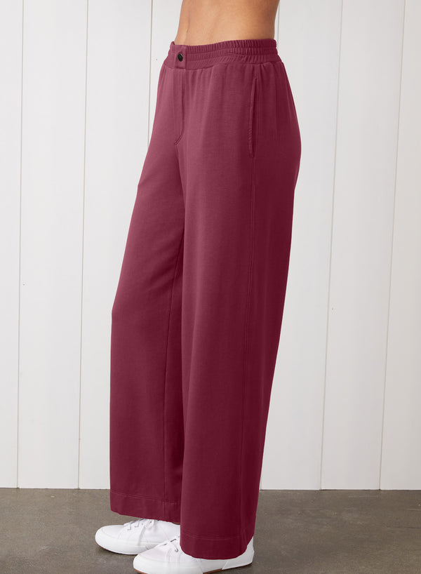stateside Softest Fleece Snap Wide Leg Pant in Cassis