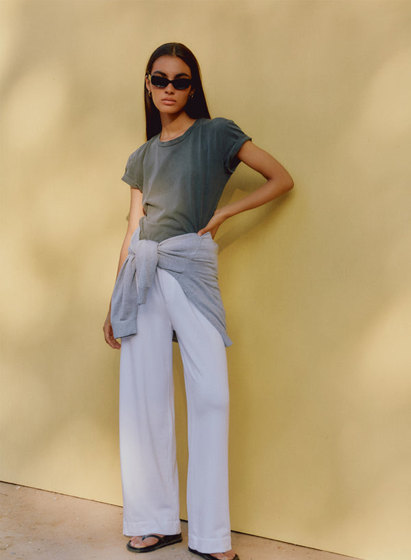 stateside Softest Fleece Snap Wide Leg Pant in White