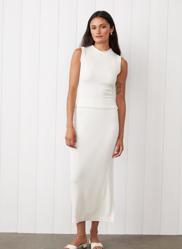 stateside 2x1 Fine Rib Mock Neck Tank in Cream