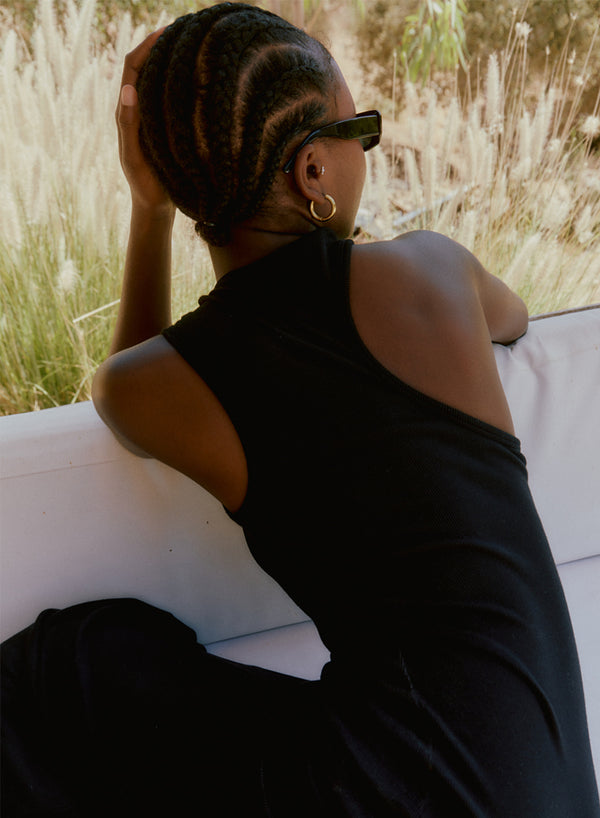 Stateside Stateside 2x1 Rib Asymmetric Back Midi Dress In Black