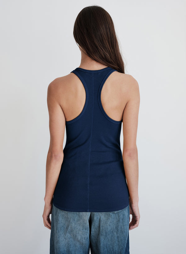 Stateside Stateside 2x1 Rib Racerback Tank Top In New Navy