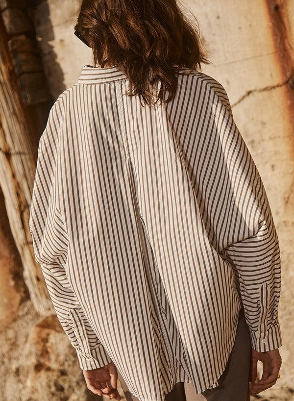 Stateside 80's Poplin Stripe Dolman Shirt In Twig