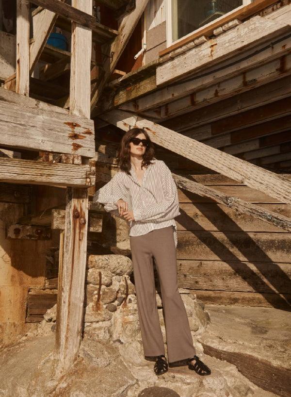 Stateside 80's Poplin Stripe Dolman Shirt In Twig