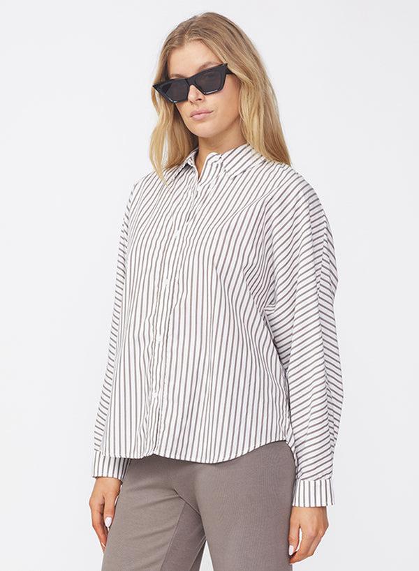 Stateside 80's Poplin Stripe Dolman Shirt In Twig