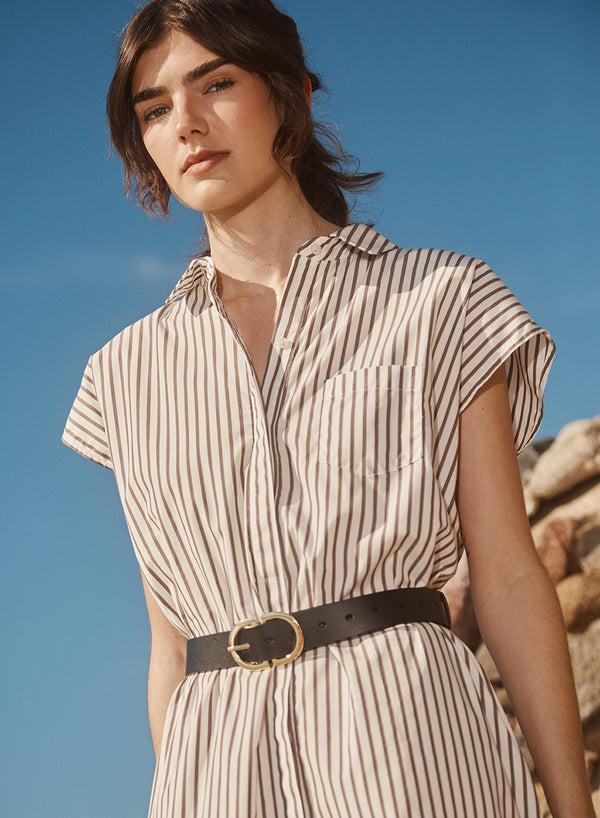 Stateside 80's Poplin Stripe Shirt Dress In Twig