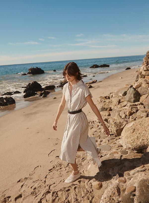 stateside 80's Poplin Stripe Shirt Dress in Twig