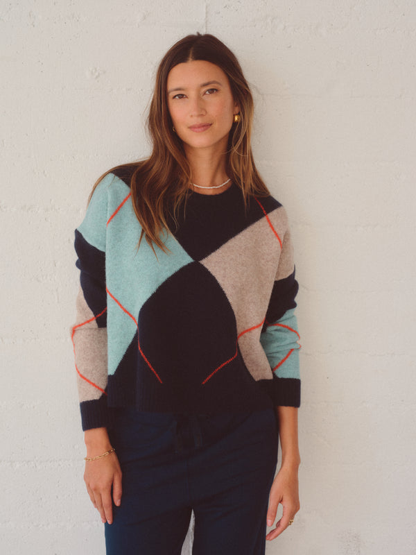 Stateside Argyle Crewneck Sweater In Navy Multi