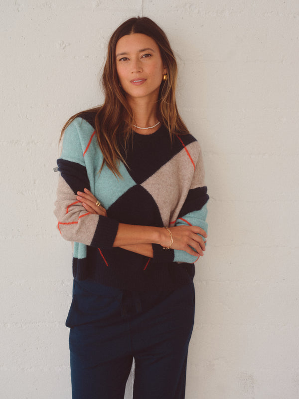 stateside Argyle Crewneck Sweater in Navy Multi