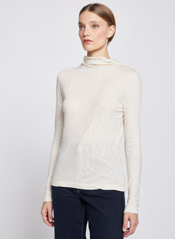 Stateside Asymmetric Neck Long Sleeve Top In Cream