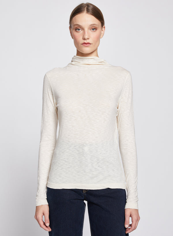 stateside Asymmetric Neck Long Sleeve Top in Cream