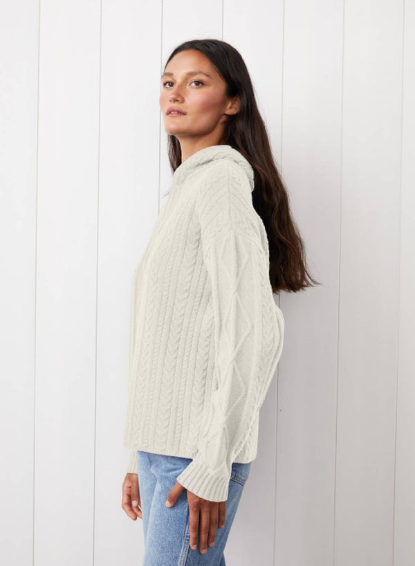 Stateside Cable Knit Hood Sweater In Cream