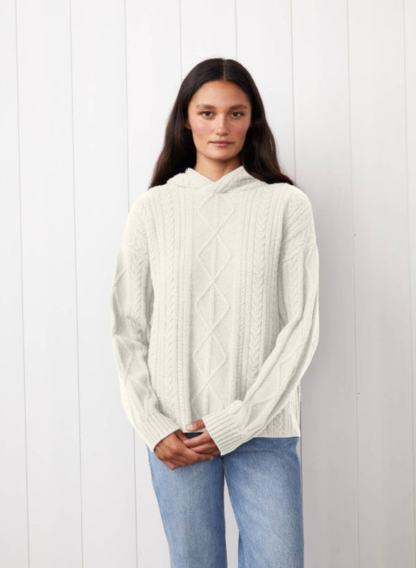 stateside Cable Knit Hood Sweater in Cream