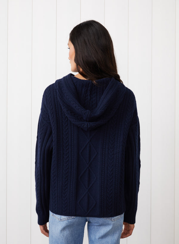 Stateside Cable Knit Hood Sweater In New Navy