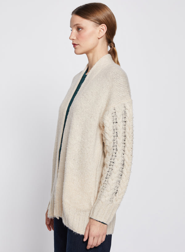 Stateside Cable Knit Sleeve Cardigan In Cream