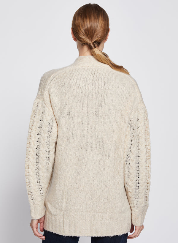 Stateside Cable Knit Sleeve Cardigan In Cream