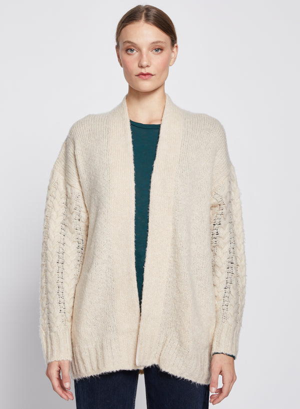 stateside Cable Knit Sleeve Cardigan in Cream