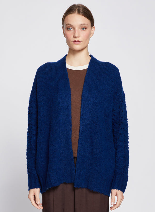Stateside Cable Knit Sleeve Cardigan In New Navy
