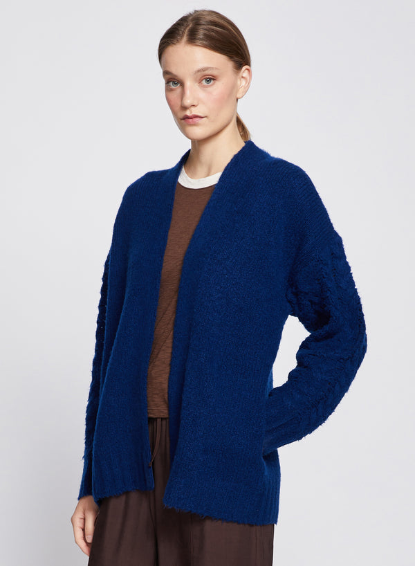 Stateside Cable Knit Sleeve Cardigan In New Navy
