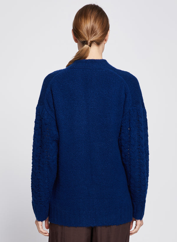 Stateside Cable Knit Sleeve Cardigan In New Navy