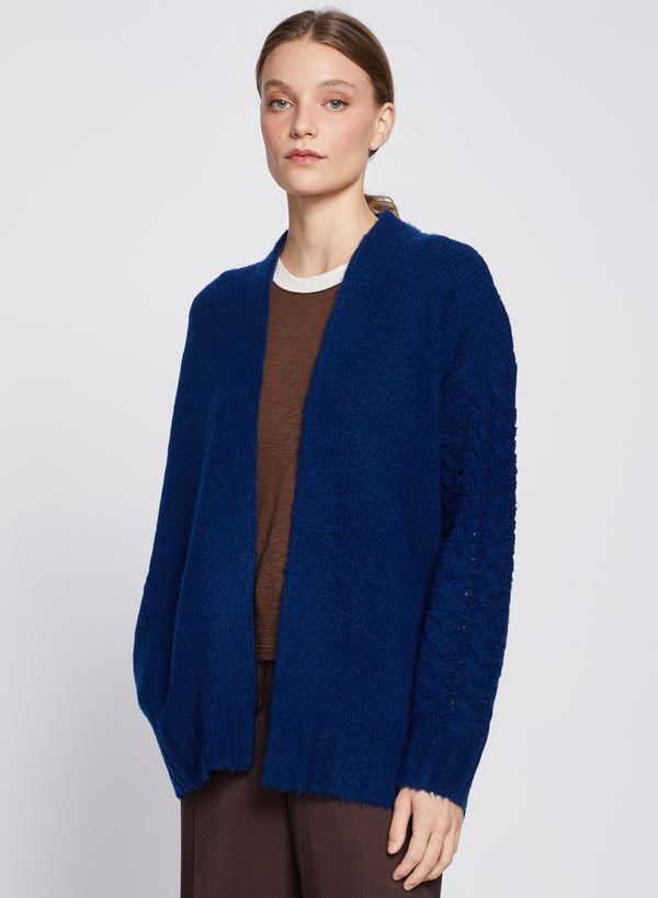 stateside Cable Knit Sleeve Cardigan in New Navy