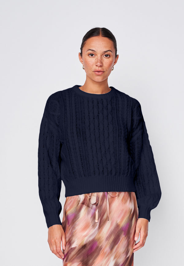 stateside Cable Pullover Sweater in New Navy