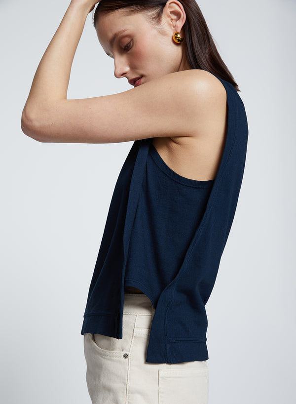 Stateside Cloud Jersey Boxy Muscle Tee In New Navy