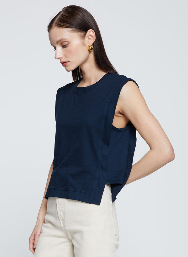 Stateside Cloud Jersey Boxy Muscle Tee In New Navy