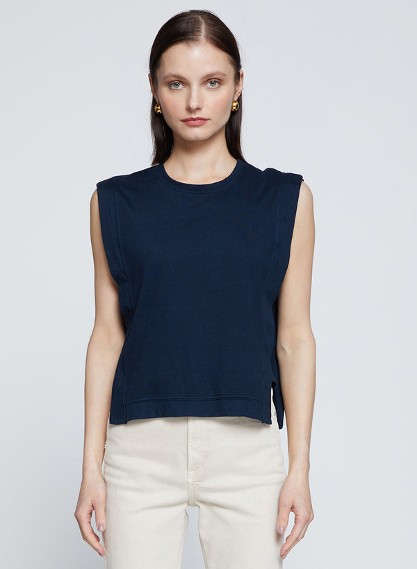 stateside Cloud Jersey Boxy Muscle Tee in New Navy