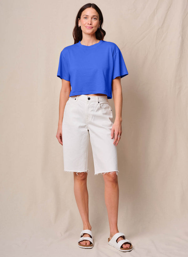 Stateside Cloud Jersey Cropped Boy Tee In Cobalt