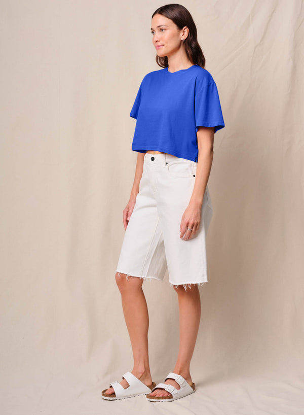 Stateside Cloud Jersey Cropped Boy Tee In Cobalt