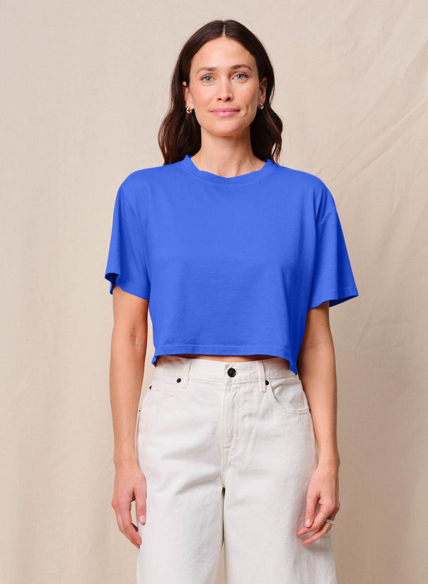 stateside Cloud Jersey Cropped Boy Tee in Cobalt