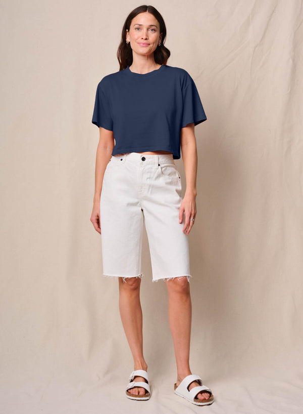 Stateside Cloud Jersey Cropped Boy Tee In New Navy