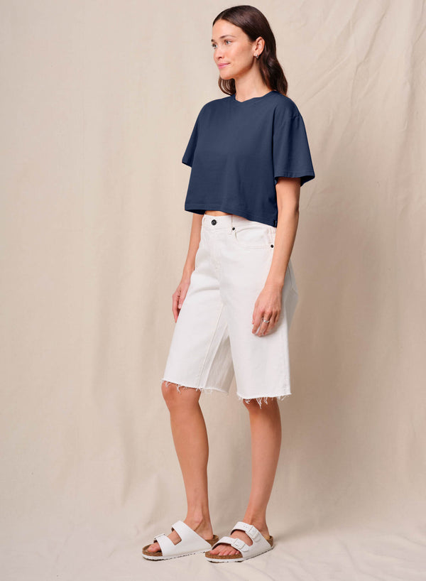 Stateside Cloud Jersey Cropped Boy Tee In New Navy