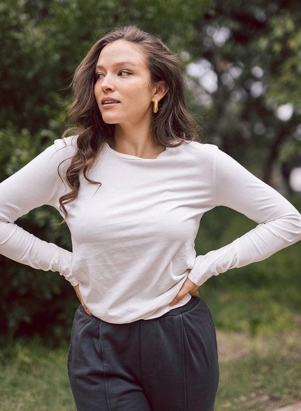 stateside Cloud Jersey Long Sleeve Crew in Paper