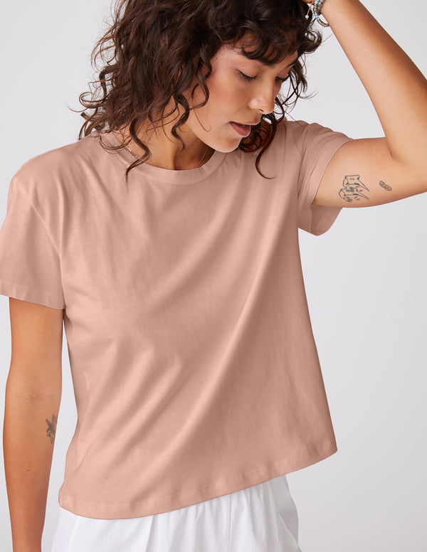 stateside Cloud Jersey Short Sleeve Crew in Almond