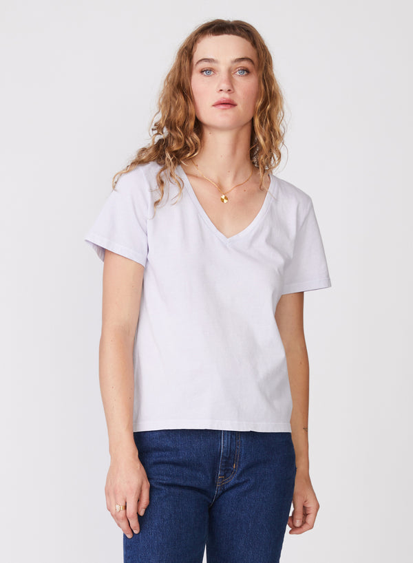 Stateside Stateside Cloud Jersey Short Sleeve Deep V-Neck In Lavender