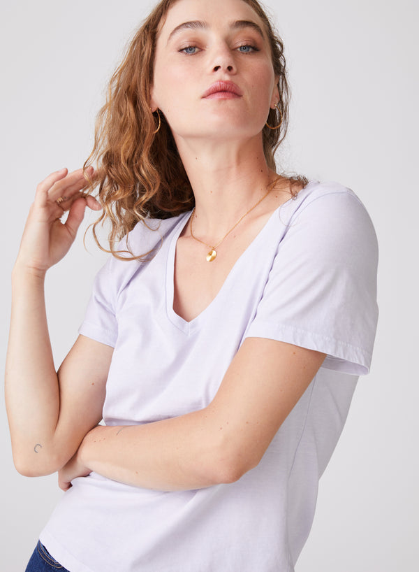 stateside Stateside Cloud Jersey Short Sleeve Deep V-Neck in Lavender