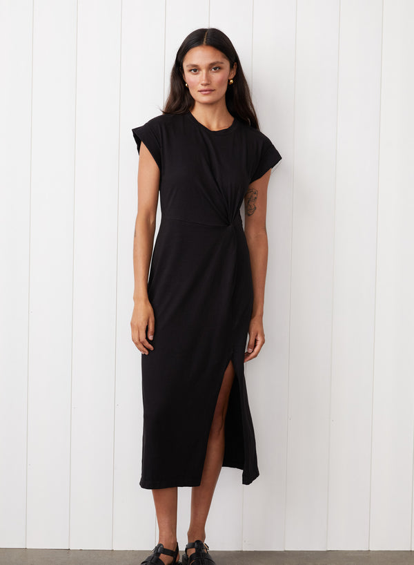Stateside Cloud Jersey Twist Midi Dress In Black