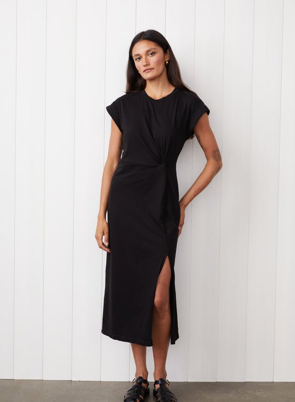 stateside Cloud Jersey Twist Midi Dress in Black