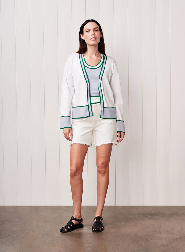 Stateside Color Block Cardigan Sweater In Cream