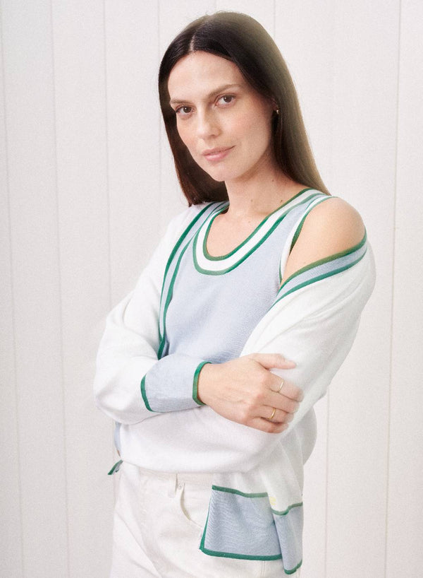 stateside Color Block Cardigan Sweater in Cream