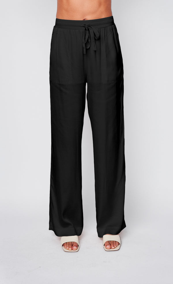 stateside Cosmo Satin Drawstring Pant in Black