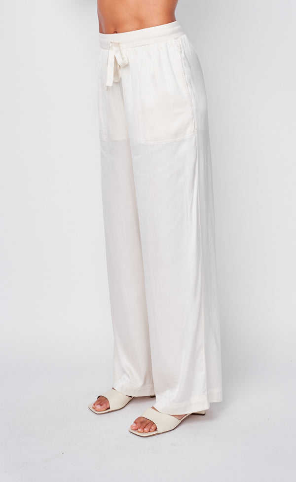 Stateside Cosmo Satin Drawstring Pant In Cream