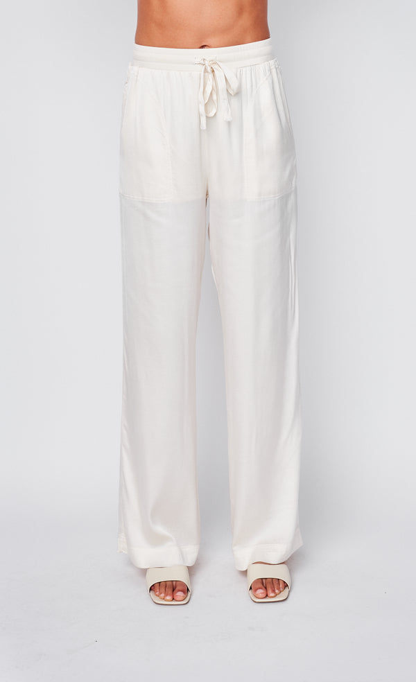stateside Cosmo Satin Drawstring Pant in Cream