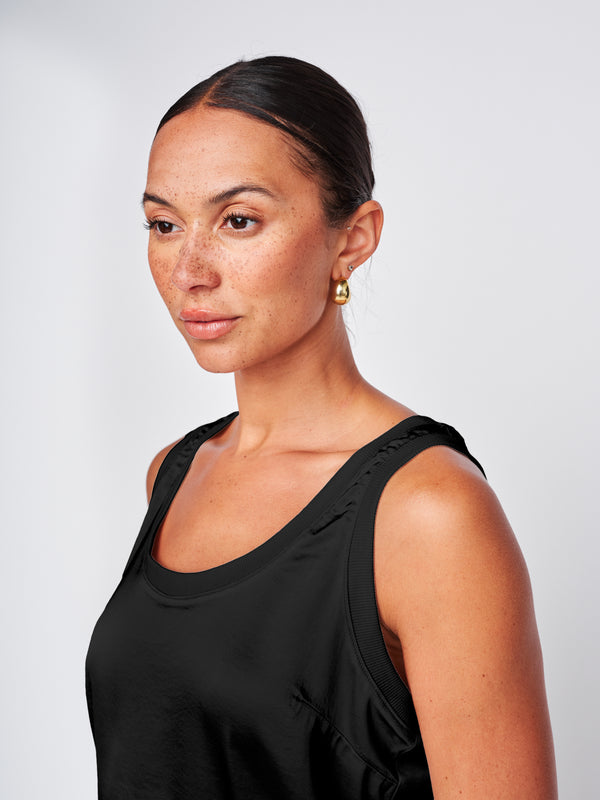 Stateside Cosmo Satin Sleeveless Top In Black