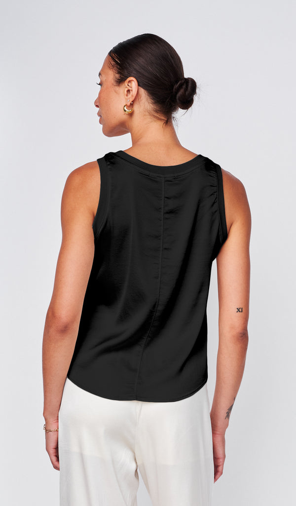 Stateside Cosmo Satin Sleeveless Top In Black