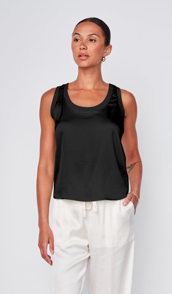 stateside Cosmo Satin Sleeveless Top in Black